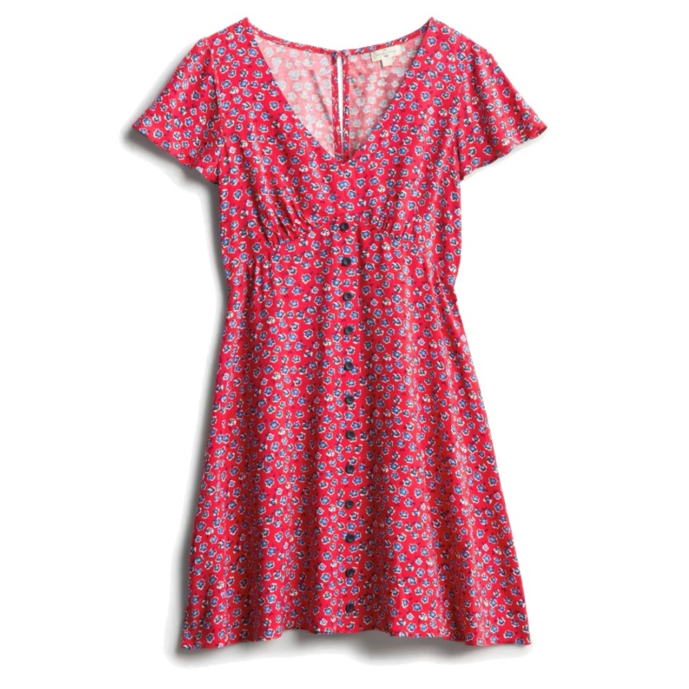 Women's Red Floral V-Neck Short Sleeve Dress